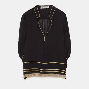 NEW ✨ ZARA Black Gold Contrast Sheer Blouse